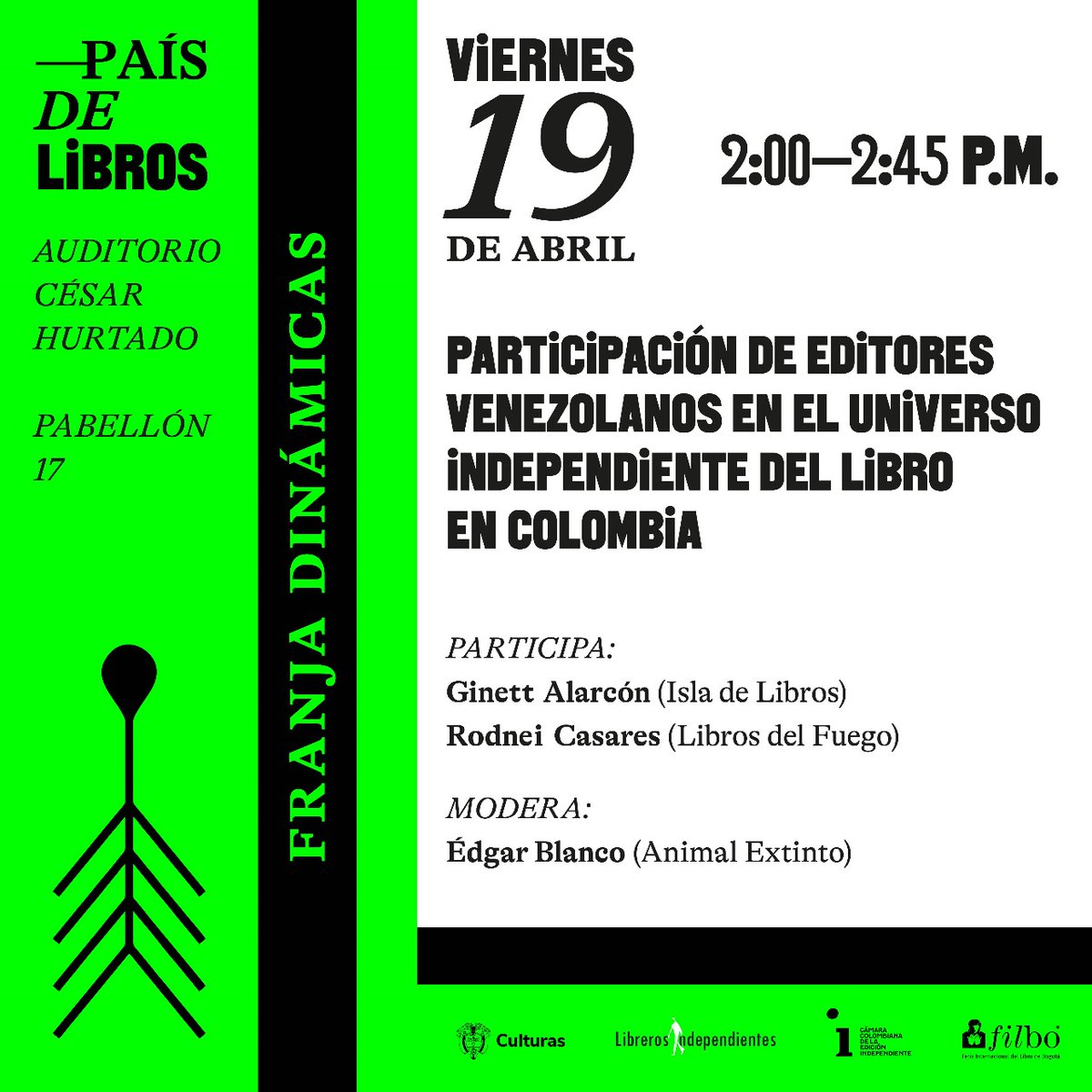 Mañana estaremos en @FILBogota conversando con Ginnet (de @isladelibros_) y Edgar (de @animalextintoed) sobre la participación de los editores venezolanos en el universo del libro independiente en Colombia. ¡Les esperamos!