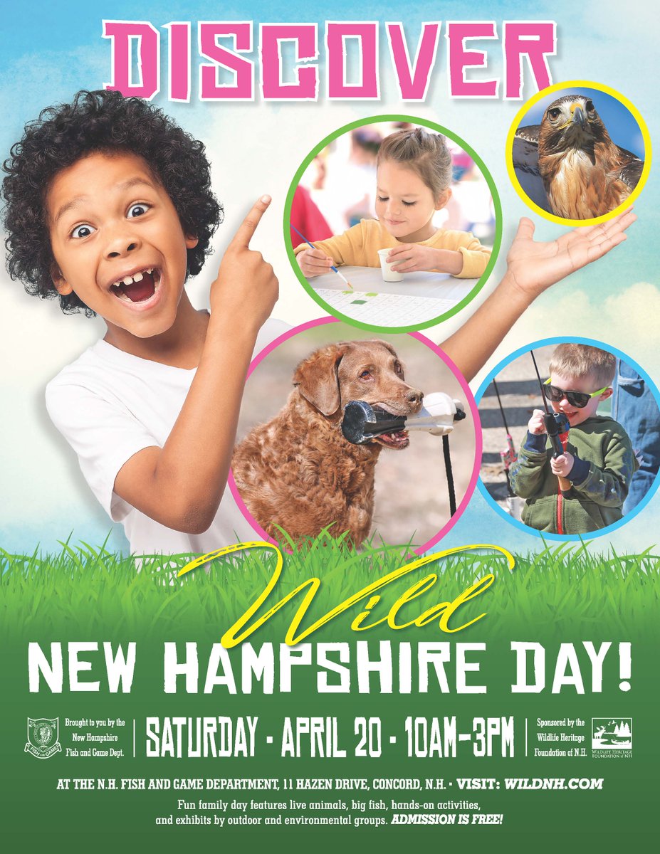 Join us for the 34th Discover WILD New Hampshire Day this Saturday, rain or shine, at NH Fish and Game, 11 Hazen Drive in Concord, 10 am-3 pm. Admission is FREE. Please leave your pets at home. See you there! #wildlife #conservation