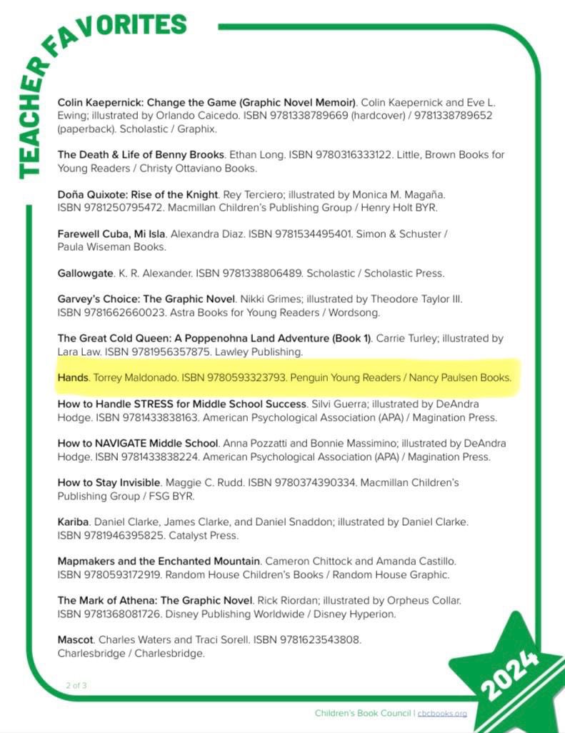 Woke to news & thought Hands won 1 award. Hands won 3! Schools, teachers, children, librarians across the US voted & Hands is in 3 categories. “A Librarians’ Favorite”, & “A Teachers’ Favorite”, & “A Childrens’ Favorite”! @CBCBook @nancyrosep @sheedylit @penguinkids @penguinusa