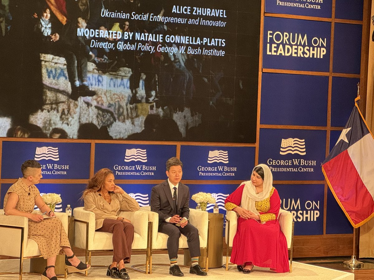 #ForumOnLeadership begins with voices of freedom — powerful personal testimonies from those on the frontline of the struggle for dignity: @AliceZhuravel of Ukraine, @BarakPashtana of Afghanistan, Joseph Kim of North Korea moderated by @yankeebean of @TheBushCenter