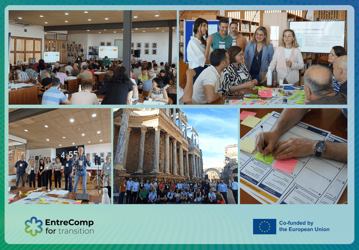 Wrapping up 3 inspiring days of the European pilot experience for educators in Badajoz. Spain! Thank you to our trainers from 🇧🇪🇮🇹🇦🇹🇹🇷🇪🇸 for your commitment to empowering educators in #DigitalSkills, #Sustainability, and #Entrepreneurship

🔎Stay tuned👉 entrecomp4transition.eu