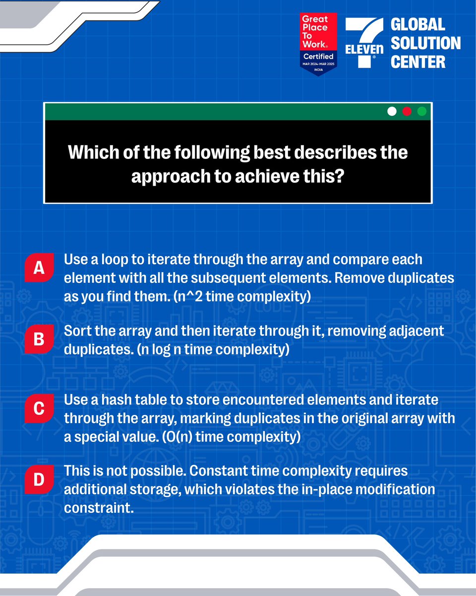 Choose the right option and share your comment below👇🏻

#TechThursday #Quiz #7ElevenGlobalSolutionCenter #7ElevenGlobal #ConvenienceRetail #FutureTechnologists #FutureTechnologyLeaders #RetailTech