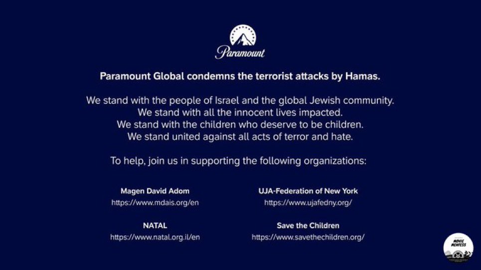 deadass though don’t support this. paramount supports/stands with israel. boycott and be the change