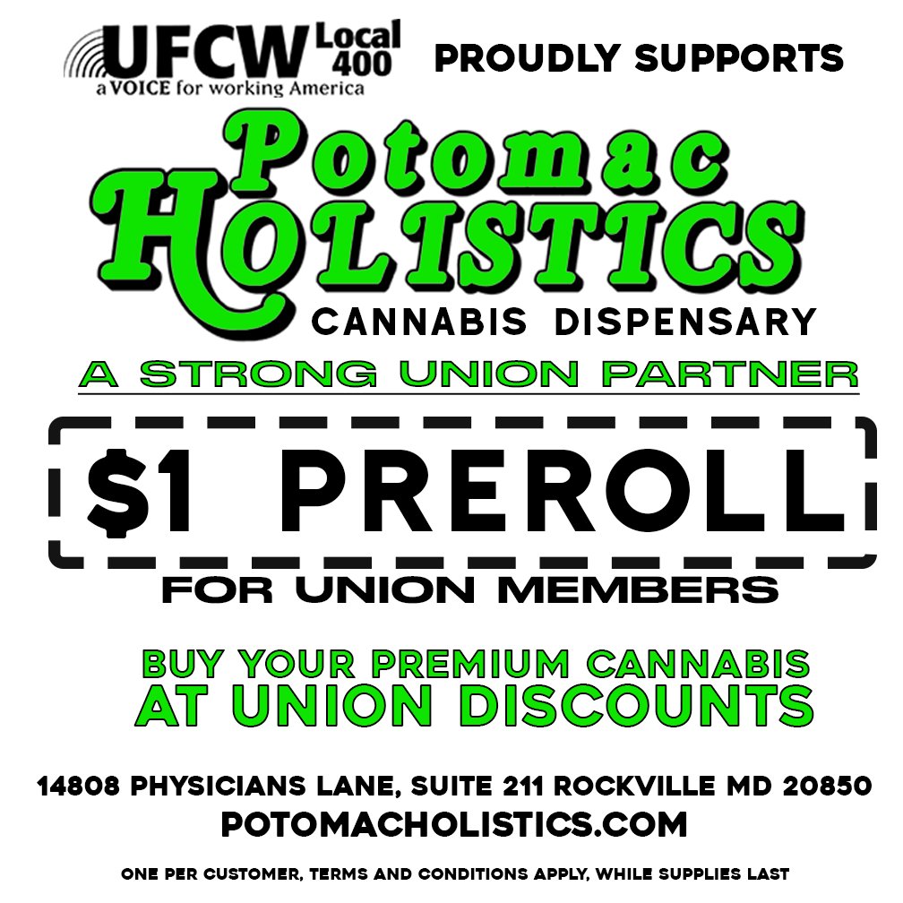 Happy #420! Stop by Potomac Holistics in Rockville for an exclusive discount available to union members!