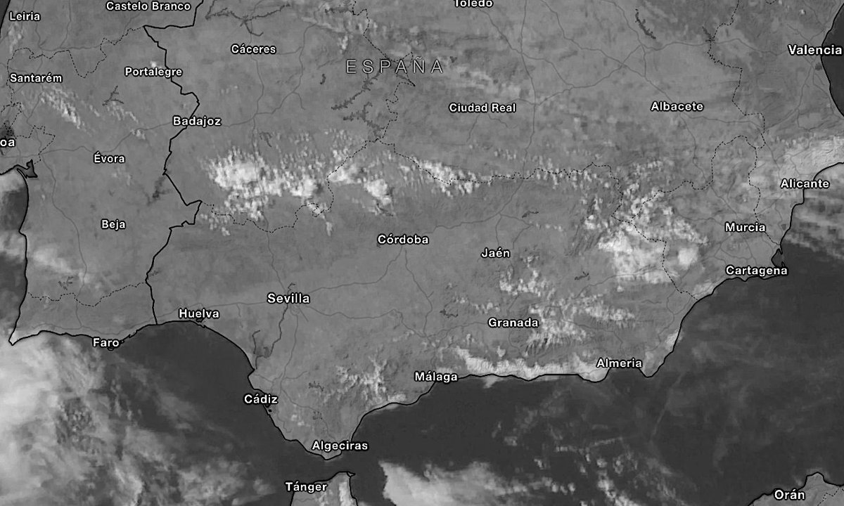 Sobre Azores aparece aún (fl. azul) la espiral ciclónica del centro de la B. fría, ya poco activa. Al S. un ch. subtropical presenta dos pequeñas ondas (O1 y O2). Al interaccionar con el aire frío de la B. se formará otra q afectara a a zonas del sur durante el finde. Ver ALT