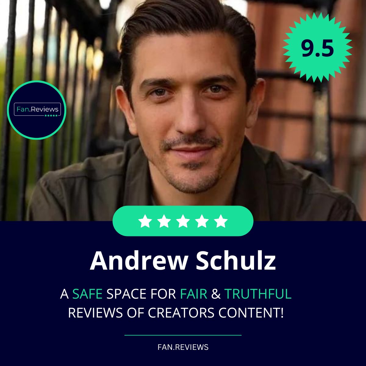 Congratulations to .@andrewschulz for having a 9.5 rating on FanReviews. Check out the reviews on our site 🎉 FanReviews - A safe space for fair & truthful reviews of Creator content! 💯 Profile link:👉fan.reviews/creator/comedy…