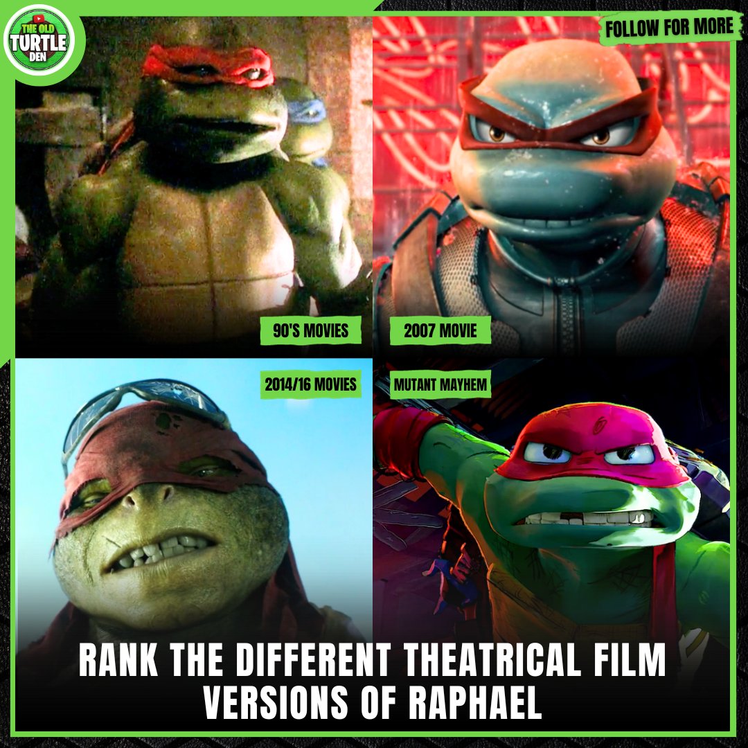 Rank the different #TMNT theatrical film versions of Raphael 🔴