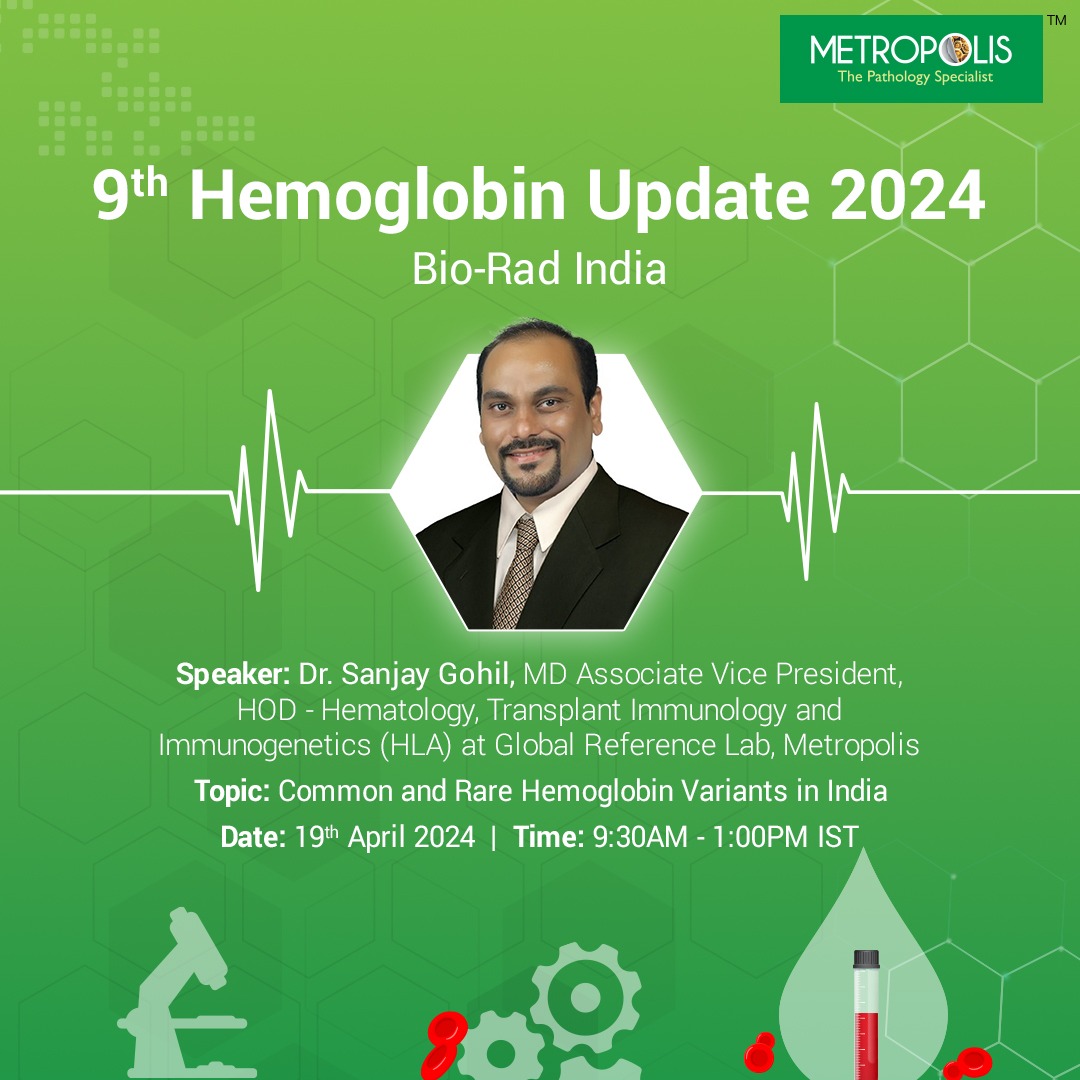 Join us for an insightful talk as Dr. Sanjay Gohil, Associate Vice President and HOD- Hematology, Transplant Immunology and Immunogenetics, Metropolis speaks at a webinar organized by Bio-Rad India on 19th April 2024. Register here - bit.ly/3JeKzAc #MetropolisHealthcare