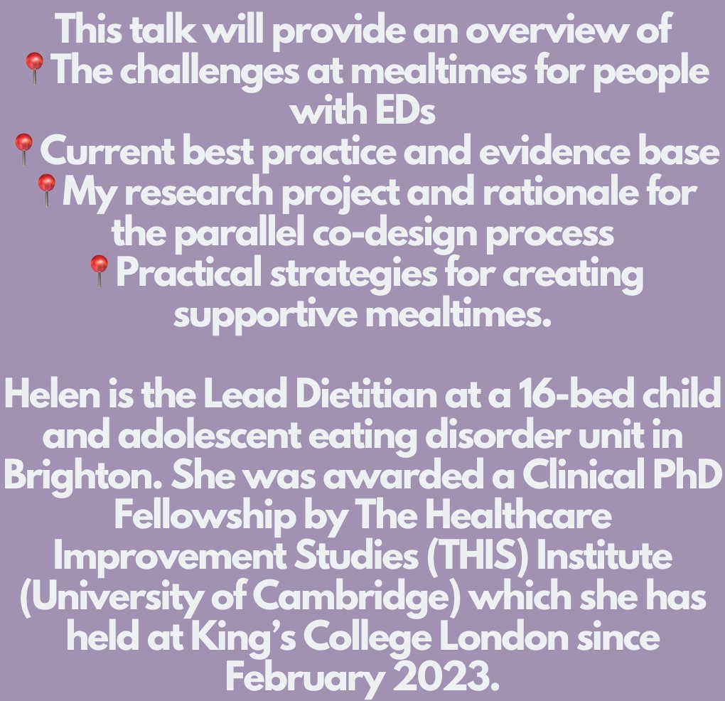 Speaker announcement📢 Our next speaker is Helen West, Eating Disorders Dietitian, King's College London and THIS Institute Clinical PhD Fellow, Elysium Healthcare. Tickets available here➡️ bda.uk.com/events/calenda…