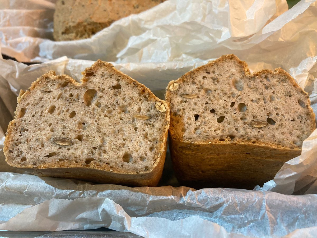 Fresh out the oven - our gluten free bread. Buckwheat, chia seed and yum. @ElliottLidstone developed this recipe in lockdown so our gluten free guests have some delicious to welcome them. Side note: when I tried to tag Elliott it came up with Missy Elliott as a suggestion 🤣