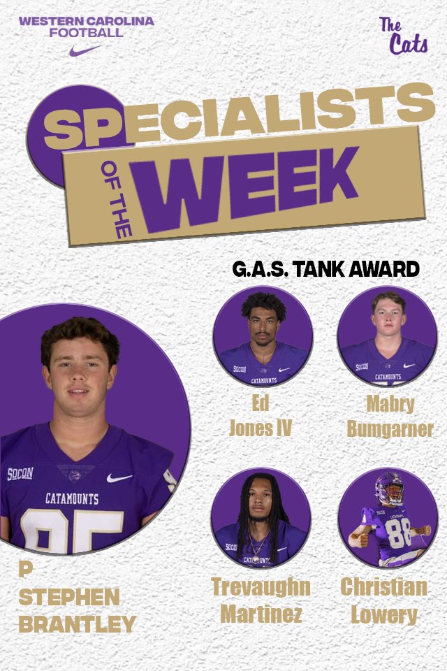 Cody Edwards (@cucoachedwards) on Twitter photo We had a great spring on the <a href="/CatamountsFB/">Western Carolina Football</a> special teams units! There was competition and improvement at every practice! Here are the Specialists of the Week Award winners for the final week of spring ball! <a href="/stephenB2023/">Stephen Brantley</a> <a href="/EdJonesIV/">IV</a> <a href="/TrevaughnMarti3/">Trevaughn Martinez</a> @M_Bumgarner2023 <a href="/C9lowery/">Christian Lowery</a> We had a great spring on the <a href="/CatamountsFB/">Western Carolina Football</a> special teams units! There was competition and improvement at every practice! Here are the Specialists of the Week Award winners for the final week of spring ball! <a href="/stephenB2023/">Stephen Brantley</a> <a href="/EdJonesIV/">IV</a> <a href="/TrevaughnMarti3/">Trevaughn Martinez</a> @M_Bumgarner2023 <a href="/C9lowery/">Christian Lowery</a>