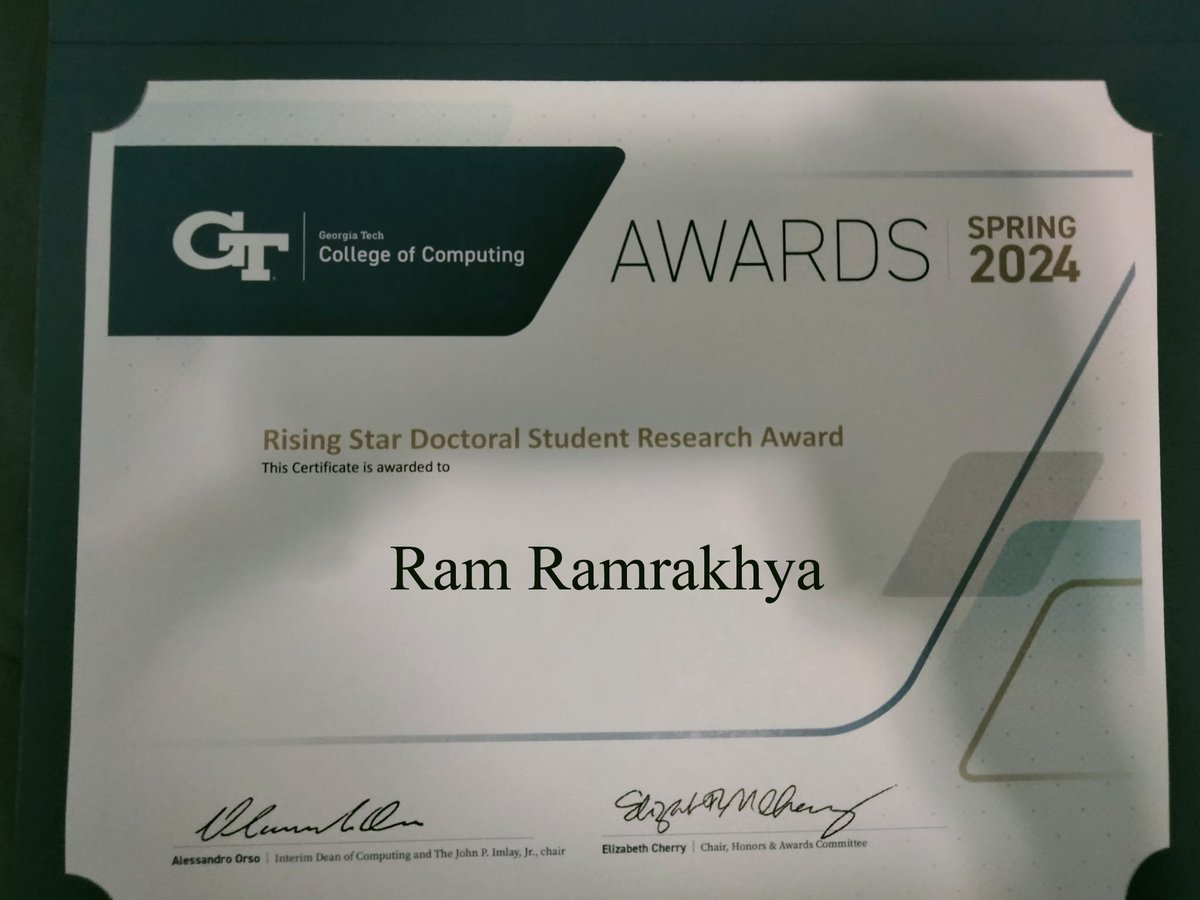 Extremely honored to receive the
@gtcomputing Rising Star Doctoral Student Research Award last week! 🎉

A big thanks to my advisor @DhruvBatraDB and @zsoltkira  for their constant support and encouragement 🙂