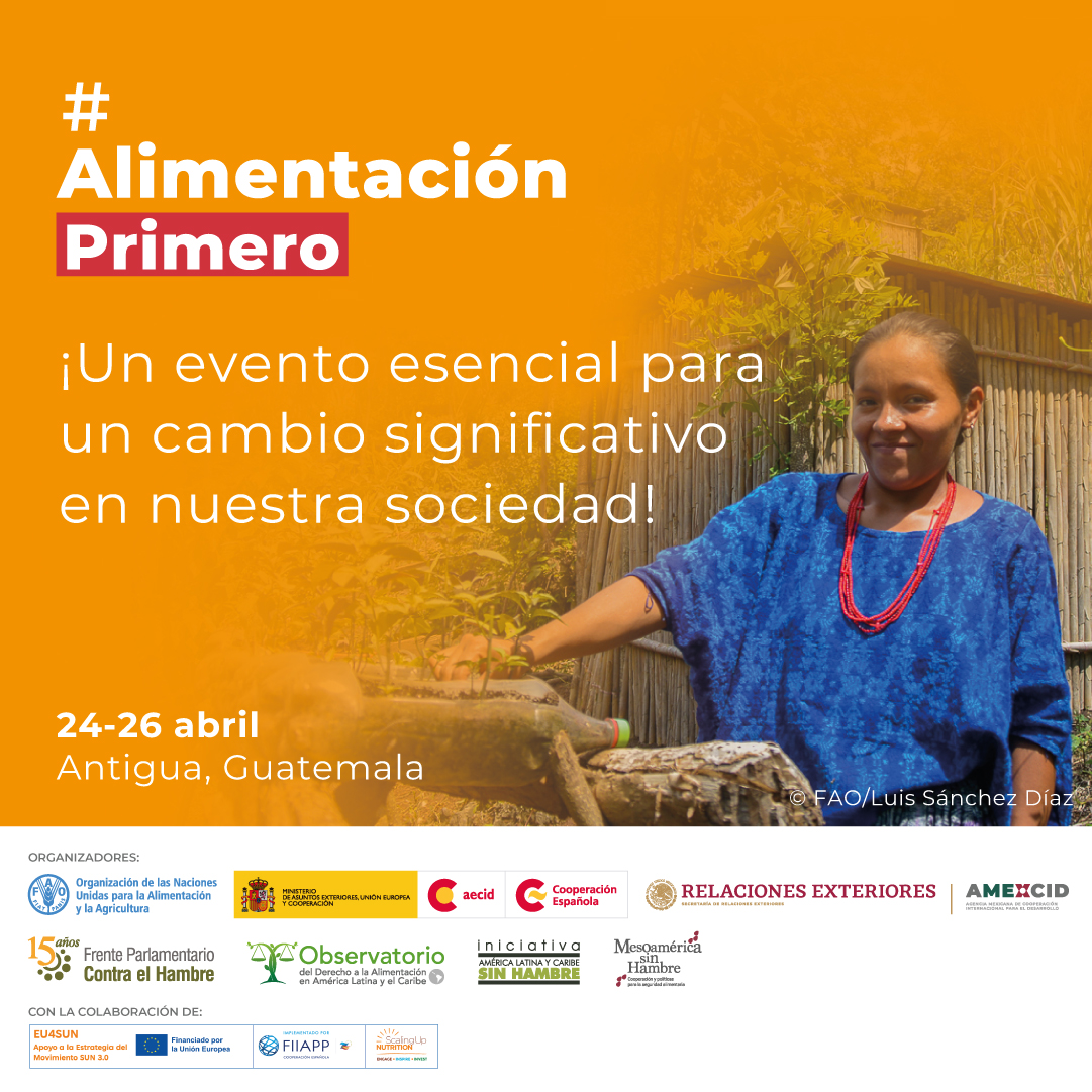 🗓️Del 24 al 26 de abril en @CFCEAntigua, #AlimentaciónPrimero congregará a legisladores y representantes de la academia y la #cooperación internacional comprometidos con: 

🥕Seguridad Alimentaria
🌱Acción por el Clima
♀️ Igualdad de Género