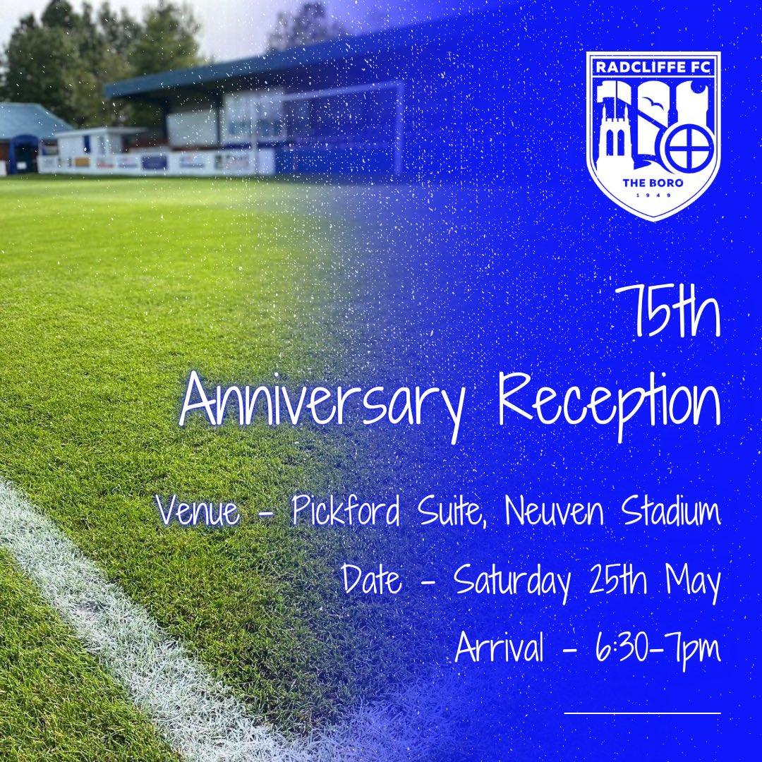 75th Anniversary Reception 🍾 The club will be marking its 75th anniversary by holding an upcoming Reception, aiming to bring together past and present players, management, officials, volunteers and spectators. ℹ️ bit.ly/3viqqG8 #WeAreRadcliffe #UTB