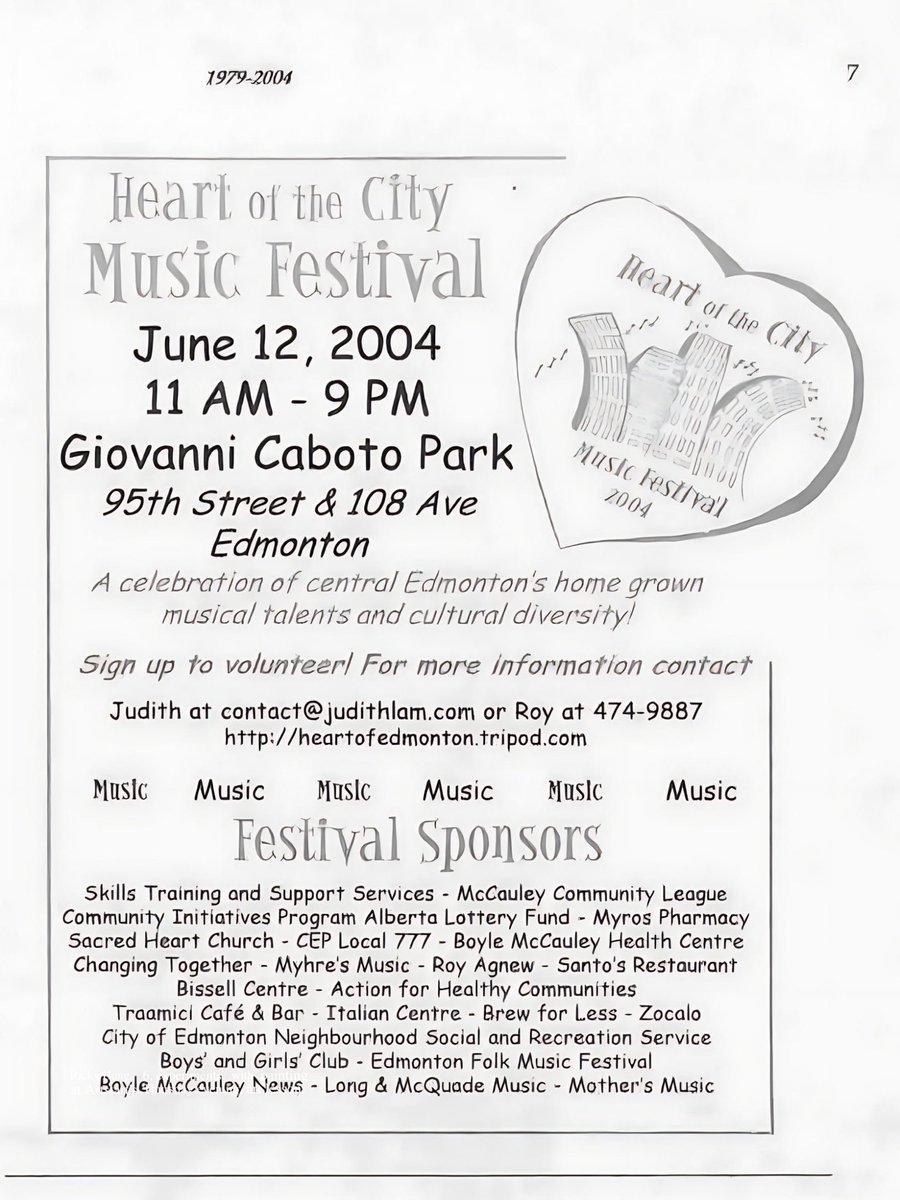 Oh, our Heart of the City Festival❤️‍🔥is pumping some Big Love right now. This is the sweetest + loveliest TBT to that @bmcnews Ad from May 2004. Thanks a bunch to those Day 1 sponsors and if you are interested and able to sponsor this year, please let us know. #yeg #heartcityfest