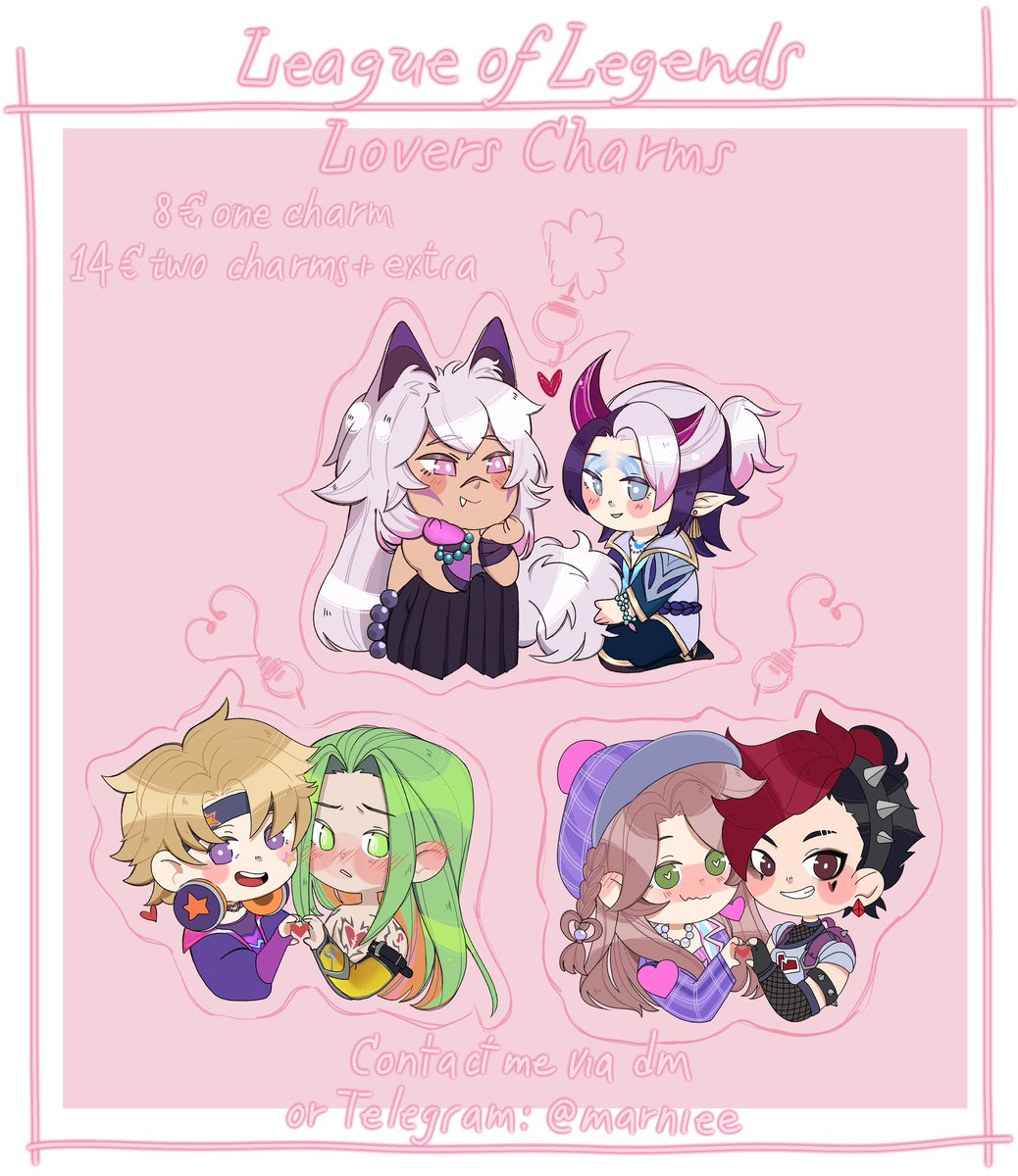 Mar_nies's tweet photo. Opening #leagueoflegends charms preorder!
Preorder price is set to 8€+ss.
For info and preorder you can send me a dm, contact me on Telegram to @marniee or via mail at marnie.maeri@gmail.com
Payment only via PayPal
Adopt ‘em⭐️
#riotgames #riotmerch #Settphel #ezkayn #Caitvi https://t.co/i94GpAJ2Ky