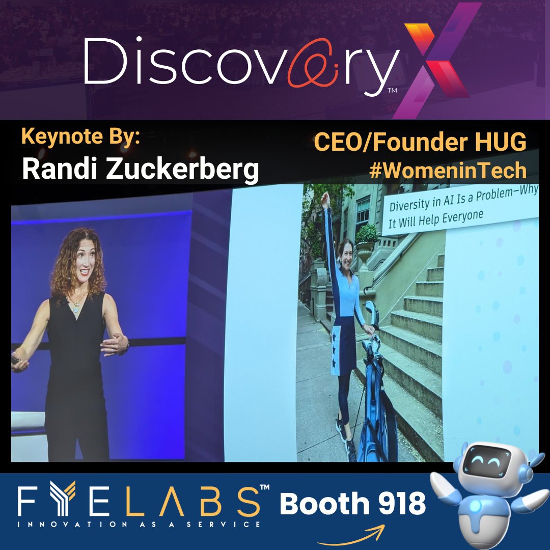 📢Great keynote at @OCInnovation #DiscoveryX by CEO/Founder of HUG, @randizuckerberg, a champion of #womenintech, talking about #newtechnology, diversity, #Web3 & #AI! Come to #DiscoveryX, drop by our @fyelabs 'Booth 918' & meet a couple of our amazing #tech pros & leaders. 😎🤖