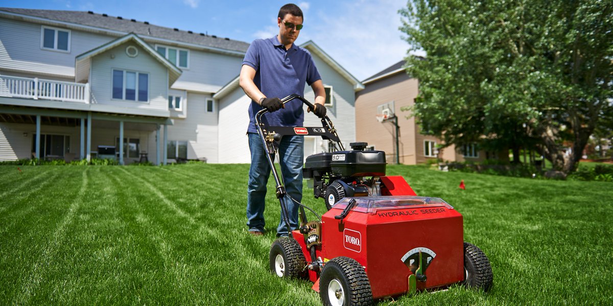 Don't stress. The Toro 20' Hydraulic Slit Seeder is here to make your life easier. Say hello to a lush, green lawn without the hassle. #LawnCare #Landscaping