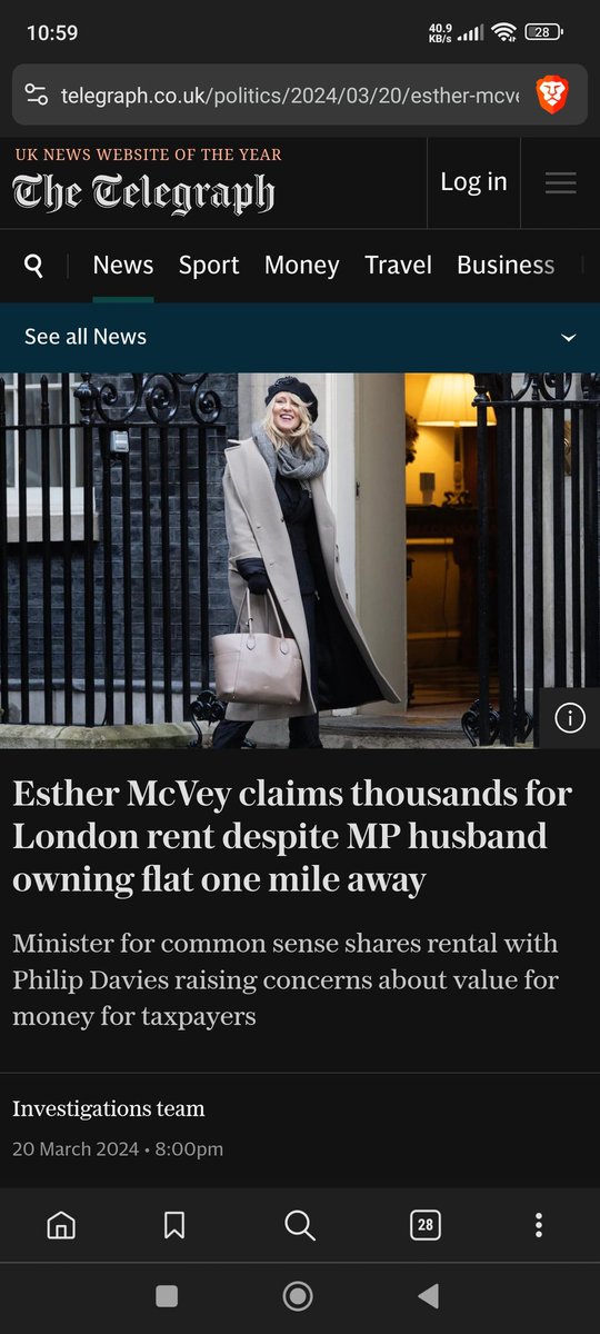 #postoftheday (season 4): 
Esther McVey, who became a minister again last year and has committed to tackling Whitehall waste, has received financial support for renting a property in the capital that she shares with her husband, fellow Tory MP Philip Davies.
-The Telegraph