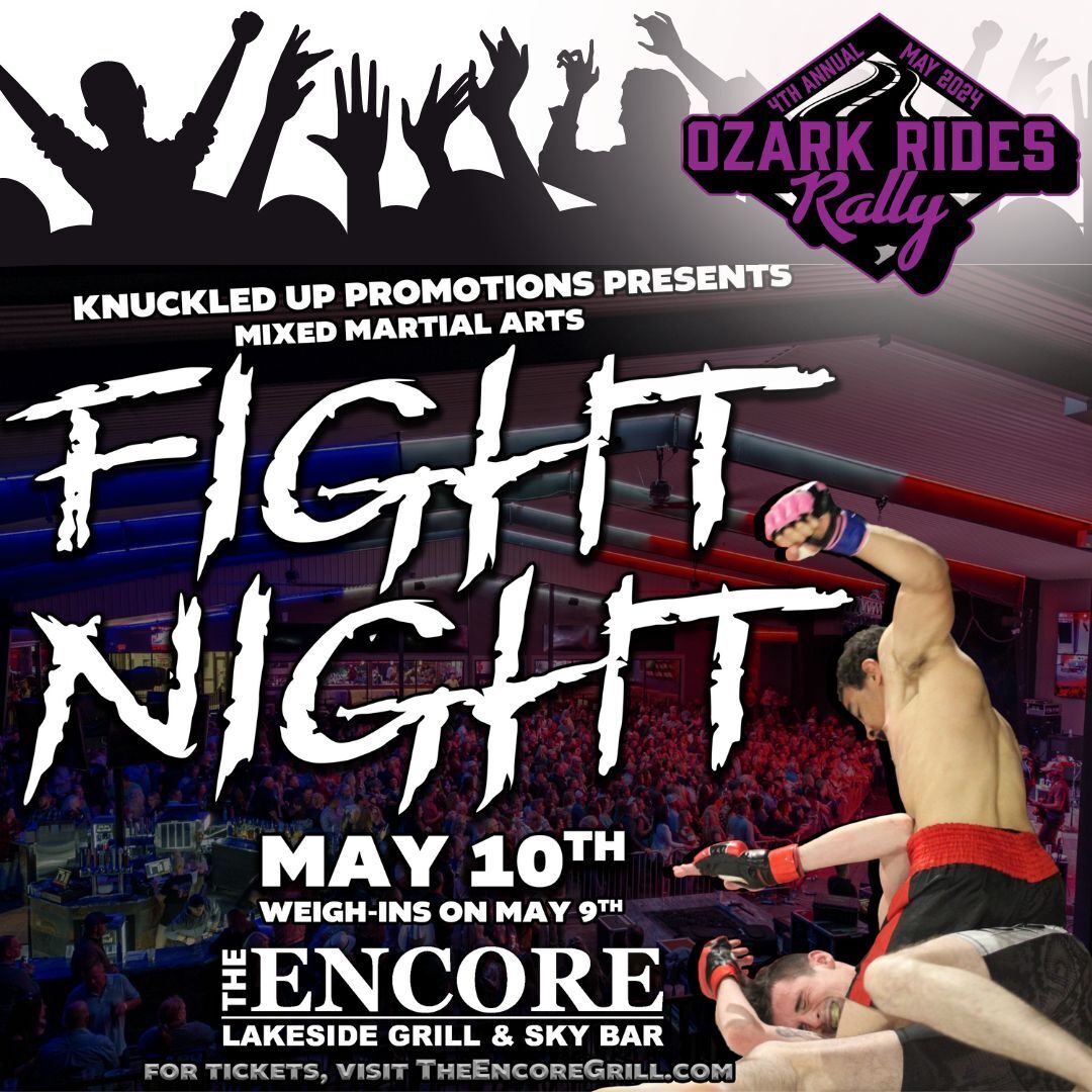 One of the exciting 'off-your-bike' events during the Ozark Rides Rally in May will be FIGHT NIGHT at The Encore Lakeside Grill & Sky Bar. Tickets are on sale now! Find links to all the info you need at LakeBikefest.com/Ozark-Rides-Ra…

#BikeRally #OzarkRidesRally2024 #LakeOfTheOzarks #Mi