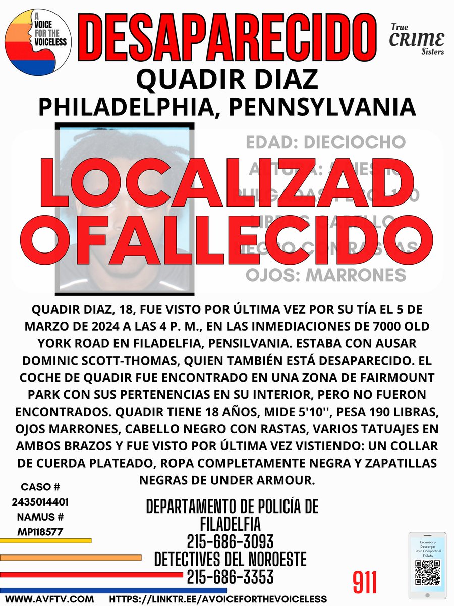 Heartbreaking #Update It is with a heavy heart that we share that #QuadirDiaz was located deceased. During this difficult time, we kindly ask for your support for the family and respect for their privacy. Thank you for your understanding and condolences. cbsnews.com/philadelphia/n…