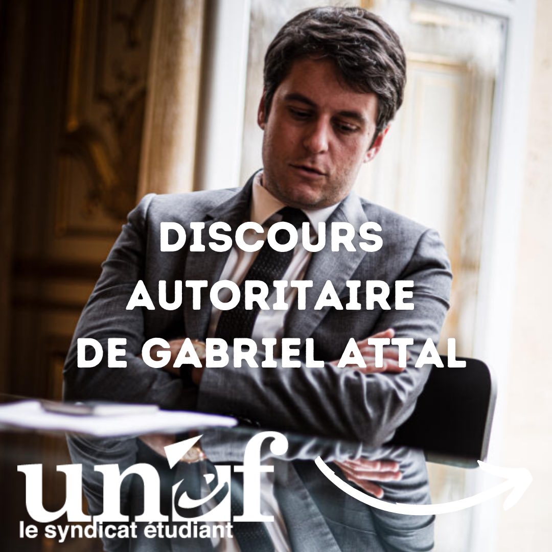 Aujourd’hui, @GabrielAttal franchit un cap autoritariste dans le discours du gouvernement sur la jeunesse. Non la jeunesse ne se désintéresse pas de la République, mais c’est votre action qui exclue la jeunesse du débat républicain. 1/2