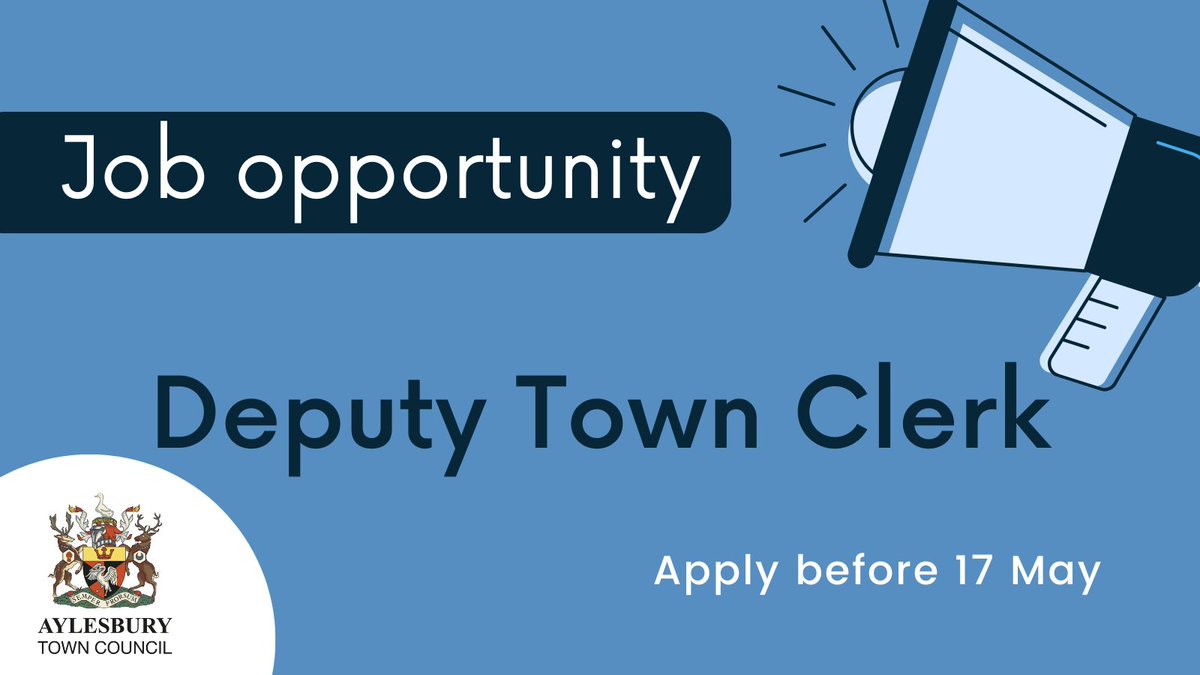 🛎 Exciting opportunity 🛎 We are looking for a Deputy Town Clerk to join our team. Visit ➡️ bit.ly/DeputyTownCler… ⬅️ for full job description plus application details. Applications close at 5pm on 17 May. @JCPThamesValley @Jobsgopublic @SLCCnews #AylesburyJobs #BucksJobs