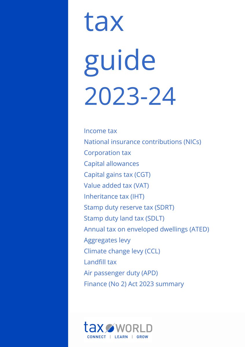 Taxworlduk's tweet photo. Our 100 page UK tax guide 2023-24 written by Lucy Webb (https://t.co/6KGwMSNNLT) is now published.
Get your complimentary pdf: https://t.co/ZFAuCUeDw4 https://t.co/cQQo4wz79e