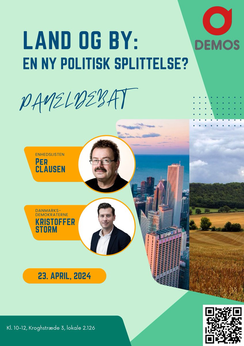 Join us for a panel discussion (in Danish) with Danish politicians @PerClausen3, from Enhedslisten, and @KristofferStorm, from Danmarksdemokraterne, on the topic: countryside and cities, a new political separation? We hope to see you on the 23rd of April, 10:00-12:00