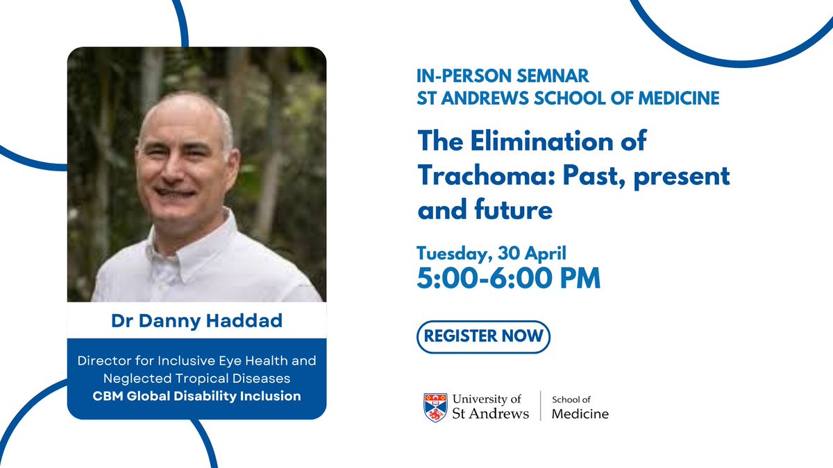 Mack_InstStA's tweet photo. #Trachoma has been a blinding scourge since the Bronze Age &amp; is targeted for elimination by 2030. We're delighted to be hosting @arclightprojec1 partner @CBM_Global's Dr Danny Haddad for a seminar on the current status &amp; future of these efforts.

Register👉https://t.co/BM2WFDeUzd https://t.co/rxAhSNA6wB
