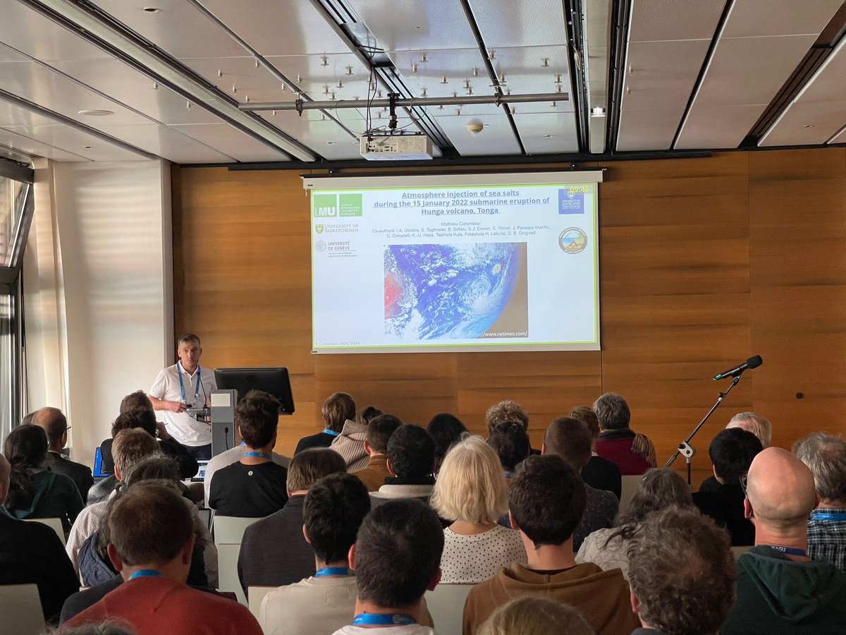 Our Mathieu Colombier delivered his talk on the submarine eruption at Hunga volcano to a packed audience at #EGU2024 yesterday
