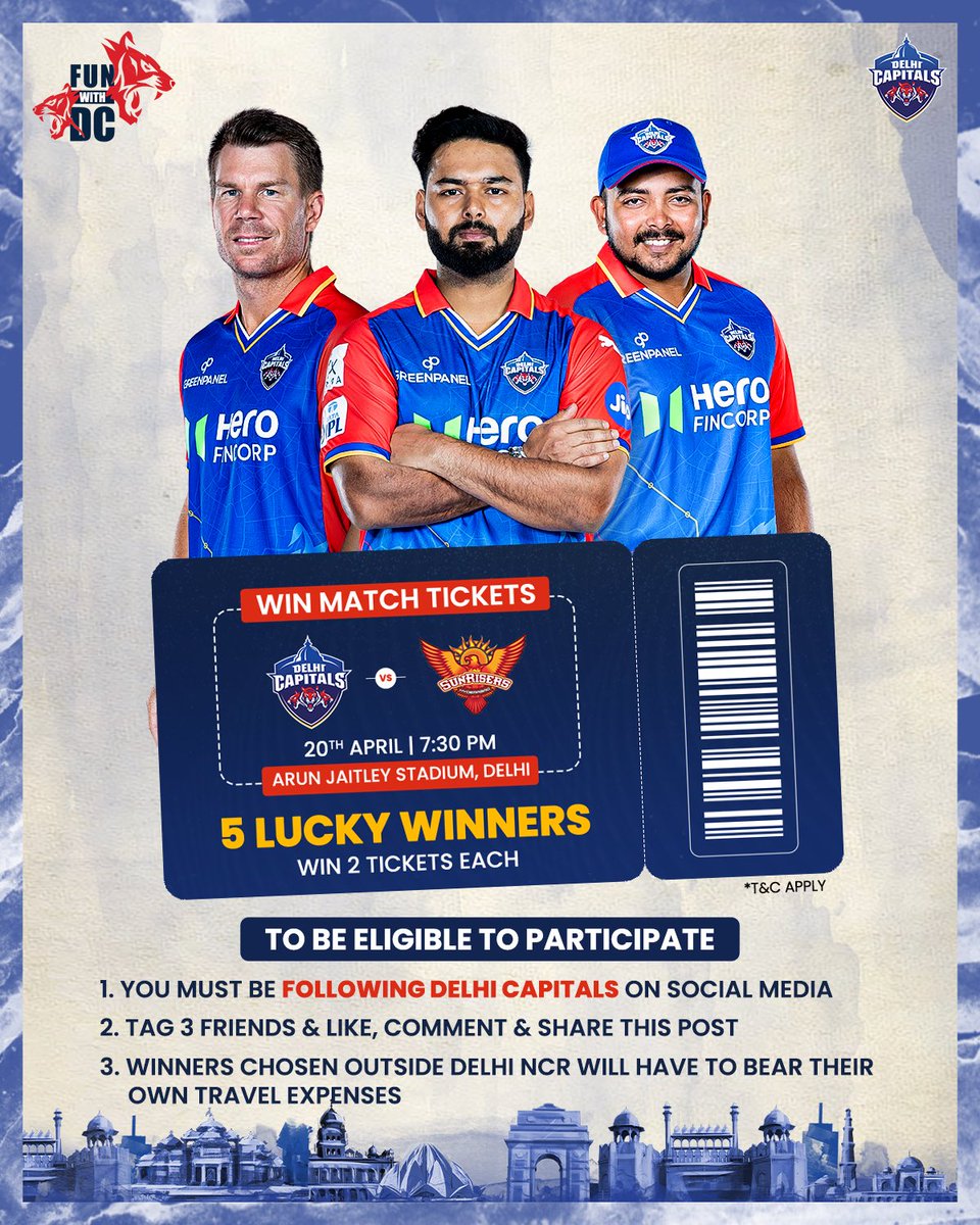 🚨 𝐂𝐎𝐍𝐓𝐄𝐒𝐓 𝐀𝐋𝐄𝐑𝐓 🚨 - Play & Win Match Tickets 😍 Tag 3 friends, like, comment & share this post and stand a chance to cheer with us at Qila Kotla 😎 T&Cs 👉 bit.ly/3xwiJN2