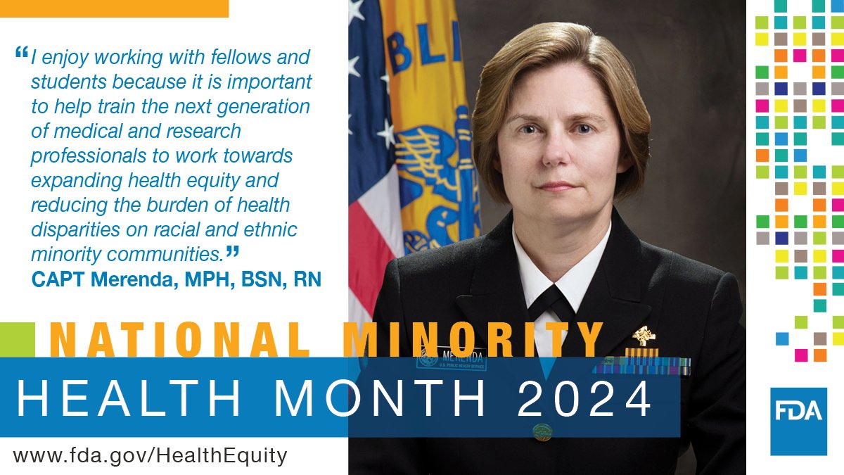 Our @FDAHealthEquity staff spotlight series is still going and today we are highlighting CAPT Merenda! She finds inspiration in training the next generation of public health professionals. #NMHM2024 #HealthEquity