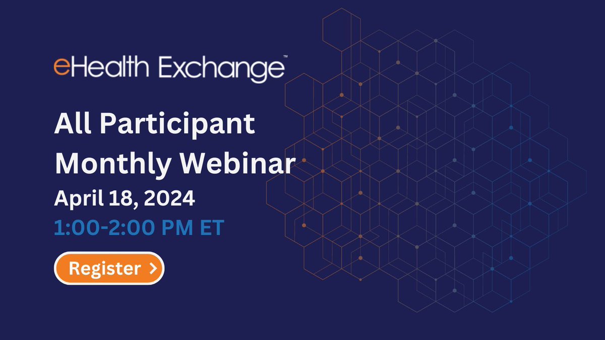 As a reminder, the eHealth Exchange All Participant Call is TODAY from 1-2pm Eastern. If you have not yet registered, please join us: buff.ly/3woQDCI

#datasharing #eHXnetwork