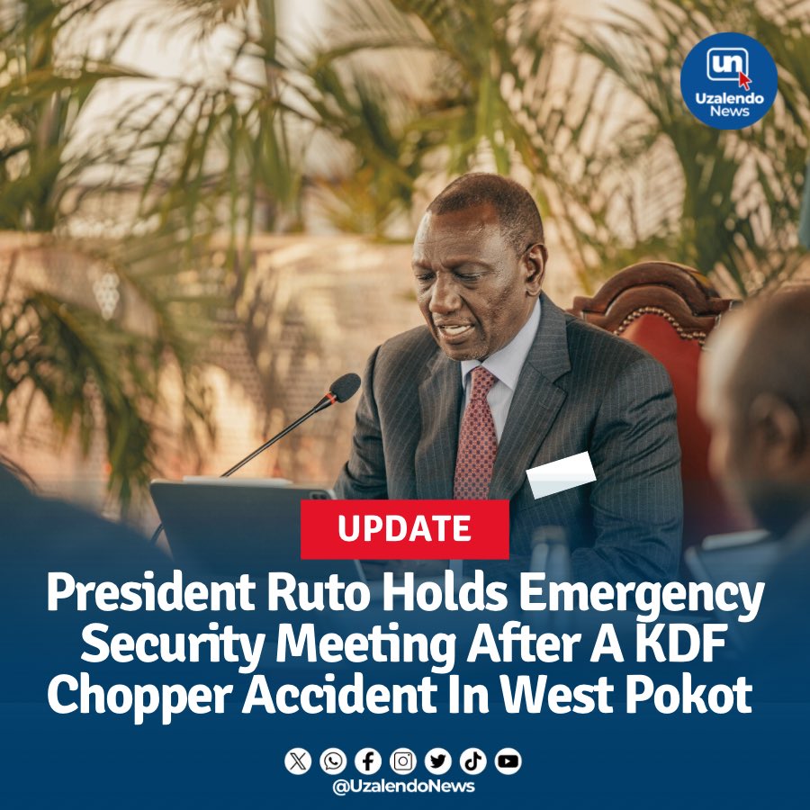 UPDATE: State House confirms President Ruto is chairing a special National Security Council meeting.

This is after a KDF Chopper believed to be carrying Chief of Defence Gen. Francis Ogolla crashed in West Pokot 
#BreakingNews‌ | #Kenya