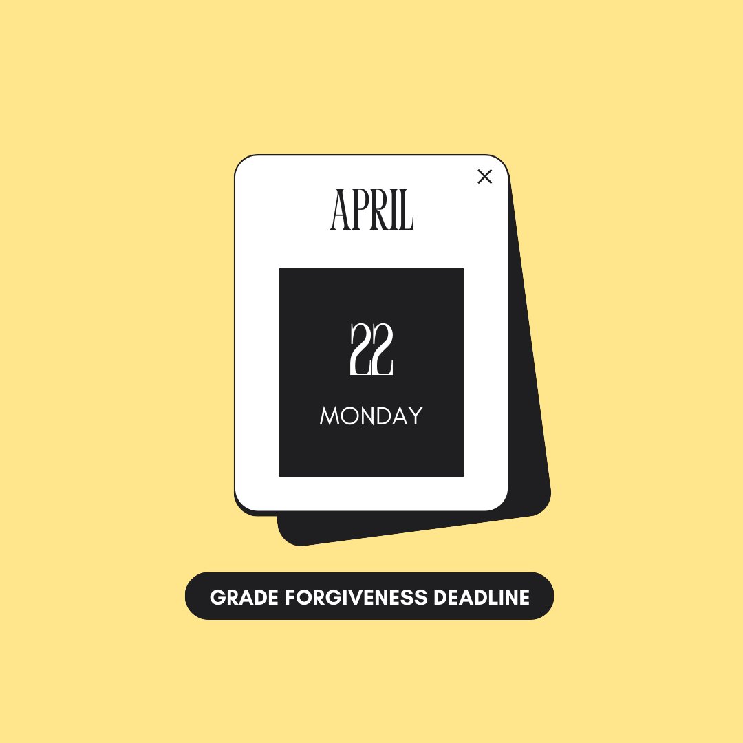 Planning to use Grade Forgiveness for a course you are currently taking? The deadline to apply for Grade Forgiveness is this Monday, April 22nd. Visit the UCF Registrar website for more information.