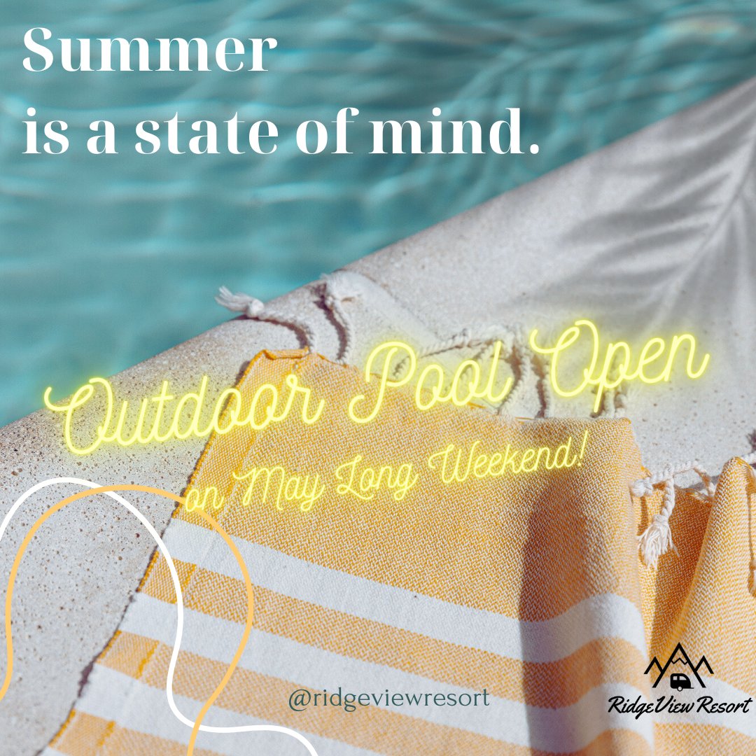 The Outdoor Pool is OPEN for the May Long Weekend!! There are very limited RV sites left -  you could be poolside in just a few weeks! Summer truly is a state of mind—let's get it started! #ridgeviewresort #radiumhotsprings #hellobc #travelcv