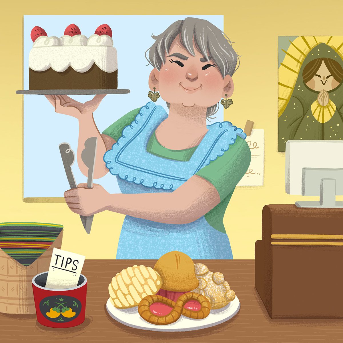 monitosbonitos's tweet photo. Esta ilustración me la encargaron hace unos años y me sigue encantando como salió.  #illlustration #characterdesign #mexicanbakery #monitosbonitos #advocateart https://t.co/eH9960oUBP