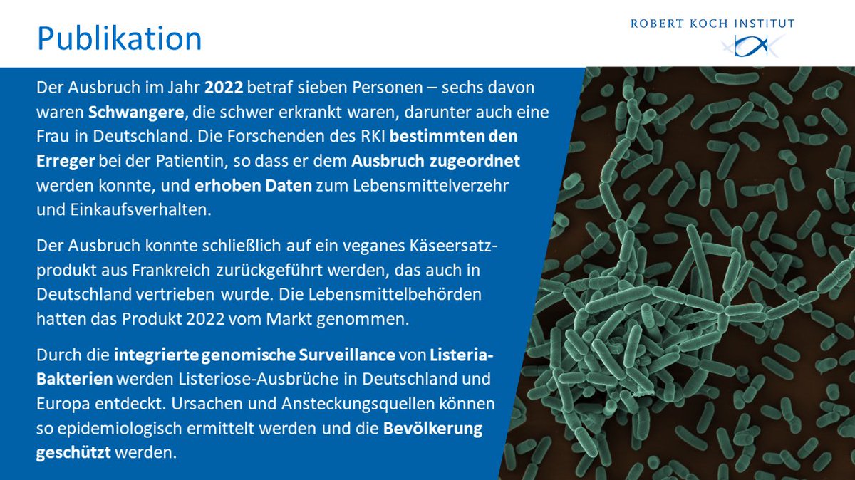 Internationaler #Listeriose-Ausbruch 2022 bei Schwangeren aufgeklärt RKI-Wissenschaftlerinnen und Wissenschaftler haben gemeinsam mit französischen, belgischen und niederländischen Partnern Ursache für den Ausbruch gefunden. Zur Publikation im @NEJM ➡️nejm.org/doi/full/10.10…