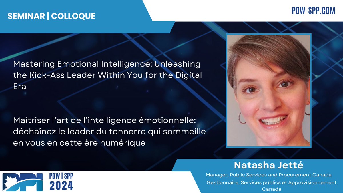 dpi_canada's tweet photo. We are only a few weeks away from PDW! On Day 2, we have 6 seminars lined up for you. Thanks to our sponsor Accenture, we will be exploring how to harness emotional intelligence to become a masterful manager with Natasha Jetté.
#DPI https://t.co/lbsECjbEMG