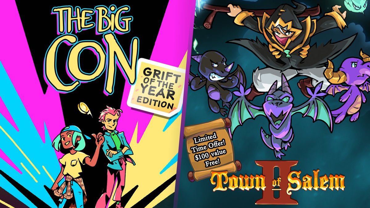 EpicGames's tweet photo. It's Friday eve, you know what that means...👀

FREE GAMES! Grab The Big Con and Town of Salem 2 for FREE this week!  https://t.co/HtftoaoJlW https://t.co/iWXHXMEWVi