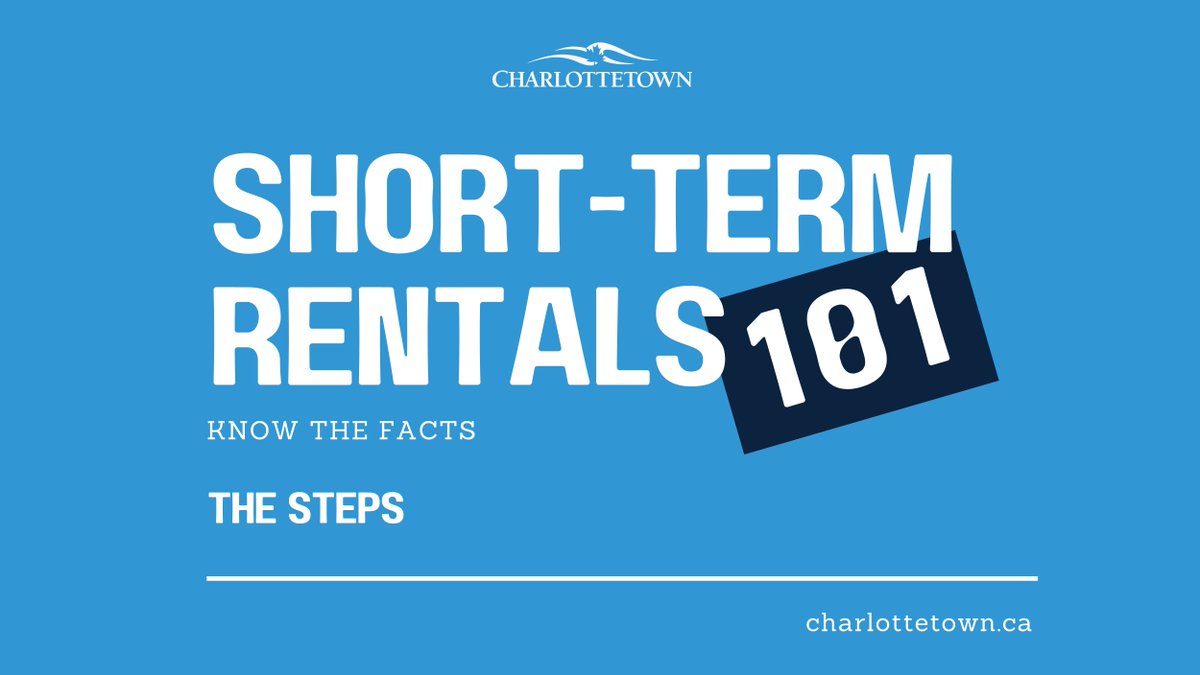 There are three steps to short-term rental operation in Charlottetown: 1.Municipal licensing: ow.ly/wfQL50QxjVB 2.Provincial licensing: ow.ly/bMTM50QxjXH 3.TAL Collection and Remittance: ow.ly/kMUj50Qxk09 More info: ow.ly/pvcT50Qxk2S