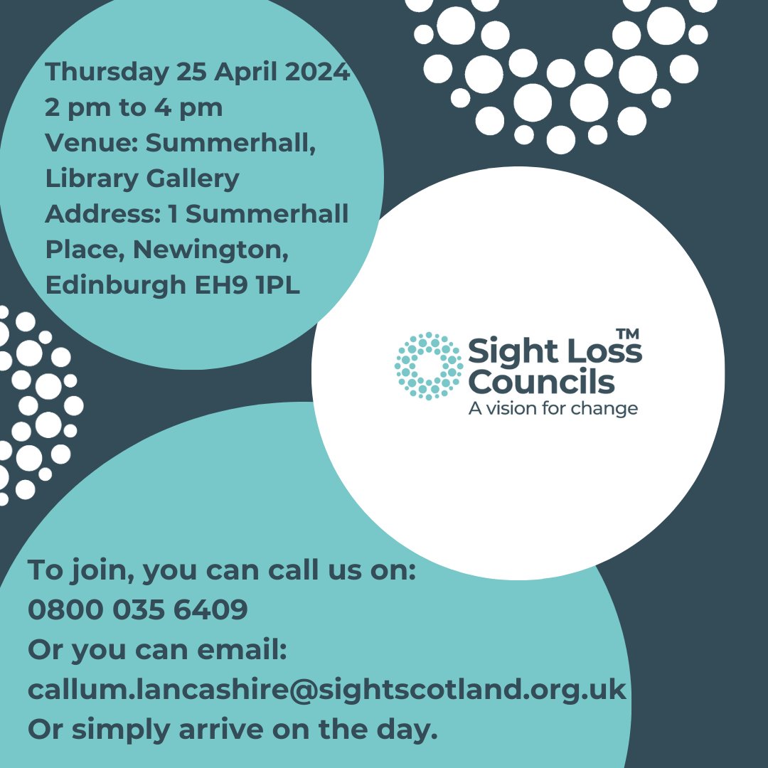 Sight Loss Councils, delivered in Scotland by Sight Scotland, Sight Scotland Veterans and @VisibilityScot and funded by @PocklingtonHub, are regional groups led by blind and partially sighted volunteers. Our first events are in Edinburgh 25 April and Glasgow 30 April.