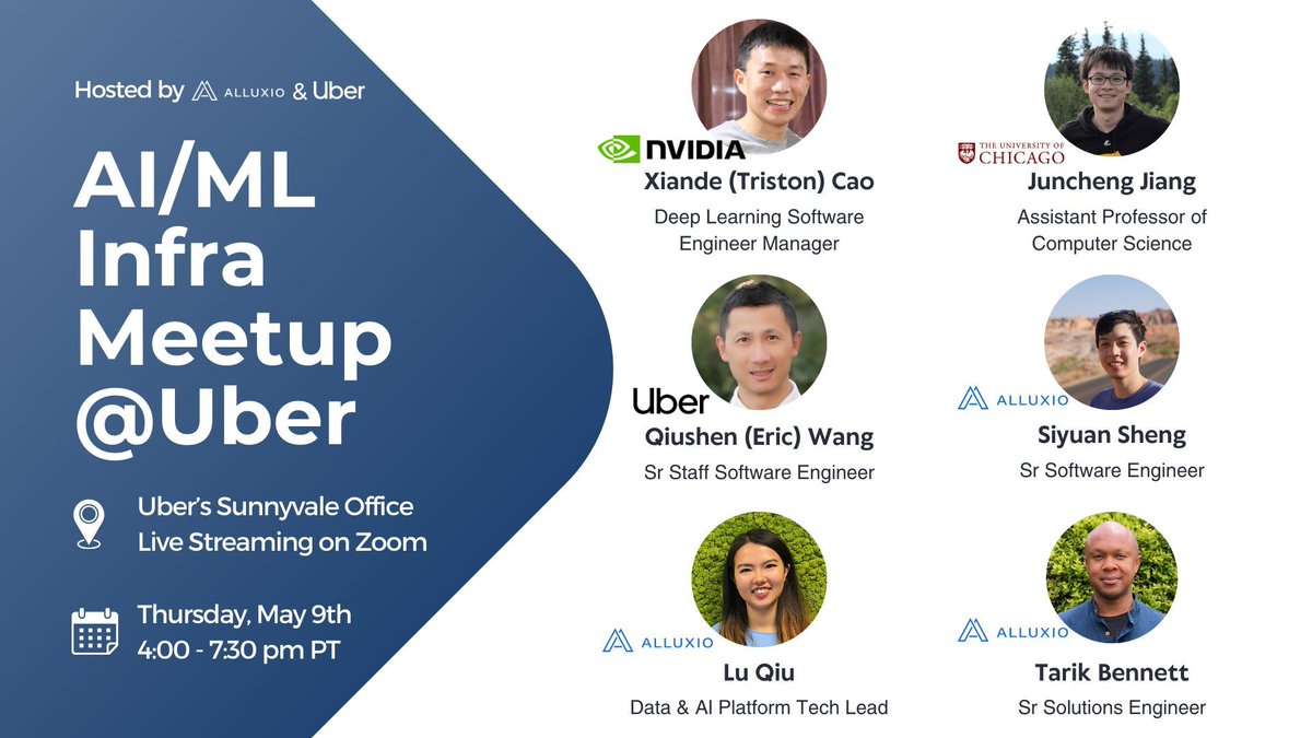 🌟 AI Infra Meetup will be back on Thursday, May 9! 📢 Co-hosted by Alluxio and Uber, we bring leading AI/ML infra professionals from Uber, Nvidia, UChicago, and more to Uber Sunnyvale, where they will share insights on latest AI/ML trends. Learn More: buff.ly/4b2XQI1
