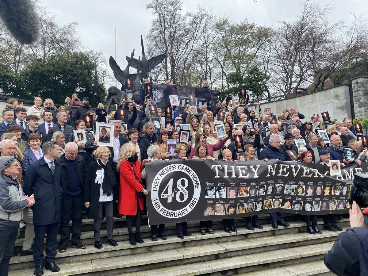 Families and legal reps assembled on steps of Garden of Remembrance. Cheers for justice, truth, the coroner, the legal teams and late journalist Charlie Bird