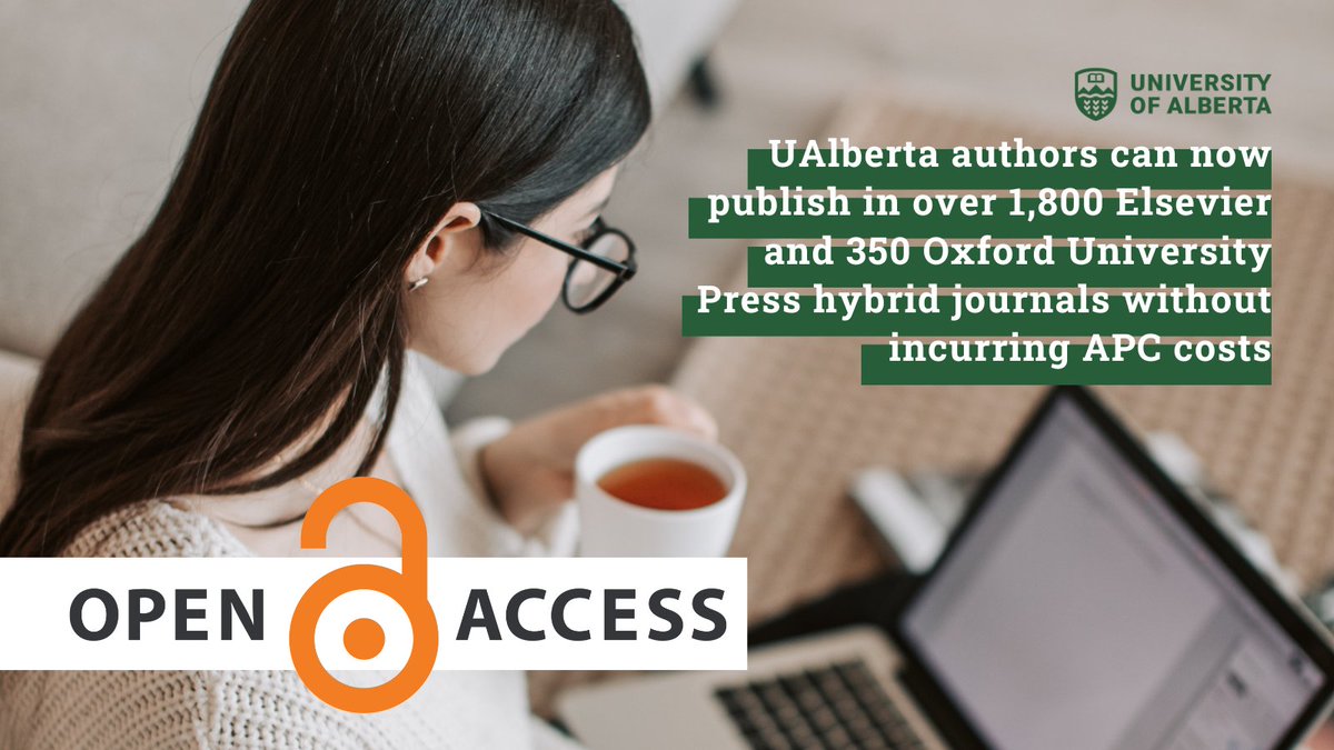 Great news for #UAlberta researchers! New open access agreements with Elsevier and Oxford University Press for 2024-26 allow for publishing with no APC costs for U of A authors. 

Learn more: ow.ly/24uM50RerTn. #OpenAccess #UAlbertaResearch