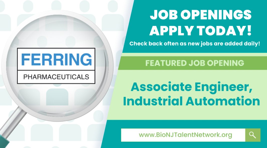JOB ALERT: Ferring Pharmaceuticals is #hiring an Associate Engineer, Industrial Automation! Visit #BioNJ’s Career Portal and #apply today! Check back often as new jobs are posted daily. #NJJobs #career #resume #lifesciencejobs #jobalert #njjobs ow.ly/SrPZ50Retmj