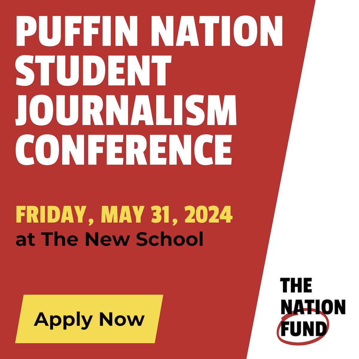 The deadline to apply for this year's Puffin Nation Student Journalism Conference is just two weeks away! The conference will be hosted at The New School on May 31st and you can receive a travel grant of up to $500. You can find all the info here: thenationfund.org/what-we-do/stu…