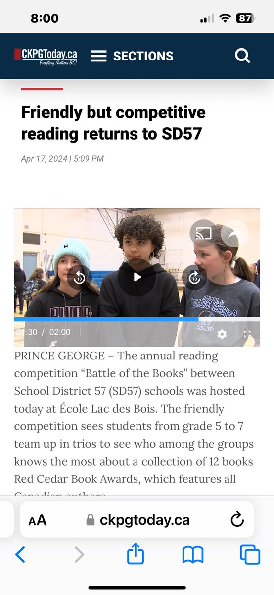 Thank you to all of of the volunteers, students,<a href="/SD57PG/">School District No. 57 (Prince George)</a> Teacher Librarians <a href="/pgdtla/">PGDTLA</a> &amp; Teachers <a href="/PGTeachers/">PGDTA</a> @bctla <a href="/RedCedarAward/">Red Cedar Book Award</a> Another successful event <a href="/lacdesbois/">École Lac des Bois</a> 
<a href="/CKPGToday/">CKPG Today</a>