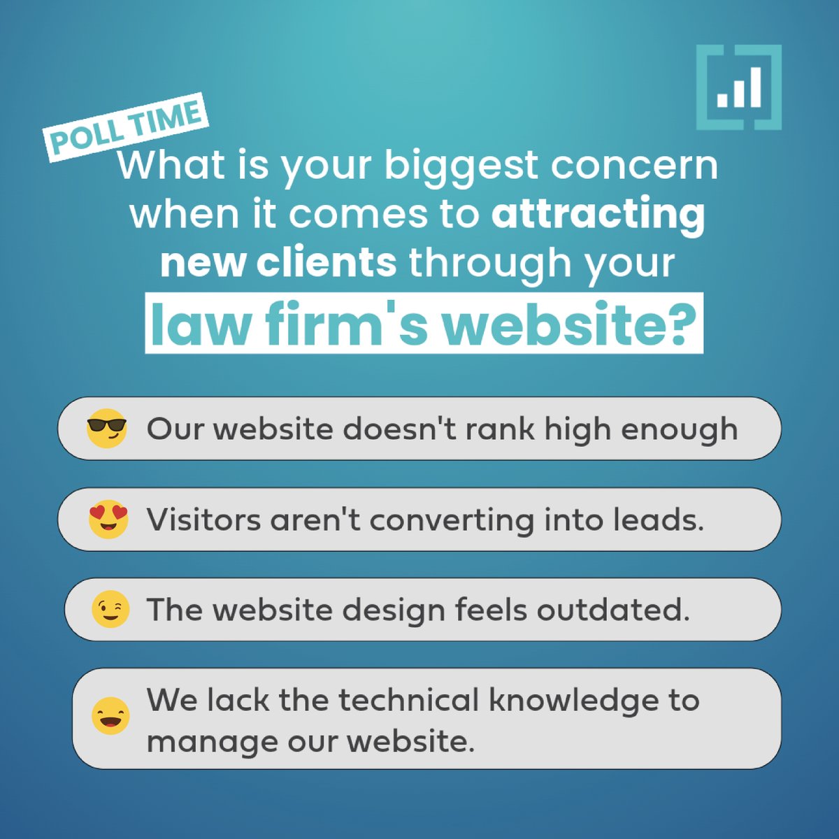 Is your law firm website attracting the right clients? 🤔

📈Drop a comment with the emoji to vote on your biggest concern, and we'll share tips to get you back on track.

#Webdesign #SEO #LegalMarketing